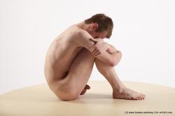 Nude Man White Sitting poses - simple Slim Short Brown Sitting poses - ALL Realistic