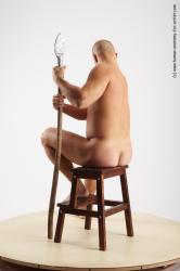 Nude Man White Sitting poses - simple Slim Bald Sitting poses - ALL Realistic