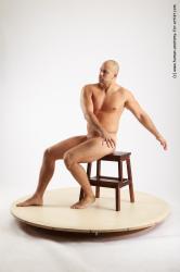 Nude Man White Sitting poses - simple Slim Bald Sitting poses - ALL Realistic