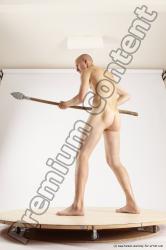 Nude Fighting with spear Man White Standing poses - ALL Slim Bald Standing poses - simple Multi angles poses Realistic