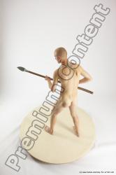 Nude Fighting with spear Man White Standing poses - ALL Slim Bald Standing poses - simple Multi angles poses Realistic