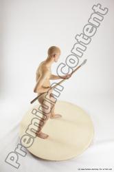 Nude Fighting with spear Man White Standing poses - ALL Slim Bald Standing poses - simple Multi angles poses Realistic