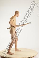 Nude Fighting with spear Man White Standing poses - ALL Slim Bald Standing poses - simple Multi angles poses Realistic