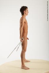 Nude Fighting with sword Man White Standing poses - ALL Athletic Short Brown Standing poses - simple Realistic