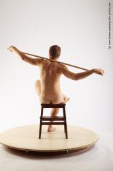 Nude Man White Sitting poses - simple Slim Short Brown Sitting poses - ALL Realistic