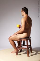 Nude Man White Sitting poses - simple Slim Short Brown Sitting poses - ALL Realistic