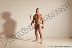 Nude Fighting with sword Man White Standing poses - ALL Muscular Short Brown Standing poses - simple Dynamic poses Realistic