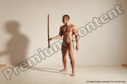 Nude Fighting with sword Man White Standing poses - ALL Muscular Short Brown Standing poses - simple Dynamic poses Realistic