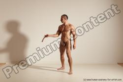 Nude Fighting with sword Man White Standing poses - ALL Muscular Short Brown Standing poses - simple Dynamic poses Realistic