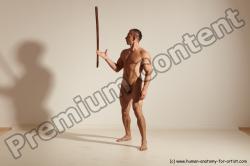 Nude Fighting with sword Man White Standing poses - ALL Muscular Short Brown Standing poses - simple Dynamic poses Realistic