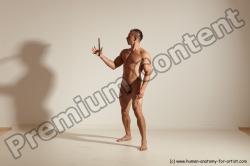 Nude Fighting with sword Man White Standing poses - ALL Muscular Short Brown Standing poses - simple Dynamic poses Realistic