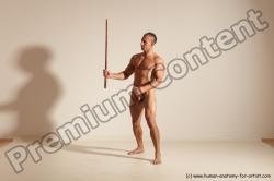 Nude Fighting with sword Man White Standing poses - ALL Muscular Short Brown Standing poses - simple Dynamic poses Realistic