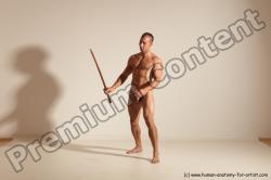 Nude Fighting with sword Man White Standing poses - ALL Muscular Short Brown Standing poses - simple Dynamic poses Realistic