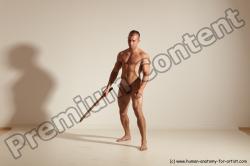 Nude Fighting with sword Man White Standing poses - ALL Muscular Short Brown Standing poses - simple Dynamic poses Realistic