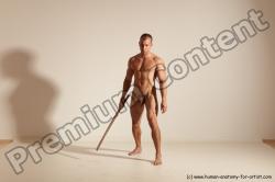 Nude Fighting with sword Man White Standing poses - ALL Muscular Short Brown Standing poses - simple Dynamic poses Realistic