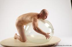 Nude Man White Kneeling poses - ALL Slim Bald Kneeling poses - on one knee Realistic