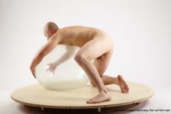 Nude Man White Kneeling poses - ALL Slim Bald Kneeling poses - on one knee Realistic