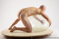 Nude Man White Kneeling poses - ALL Slim Bald Kneeling poses - on one knee Realistic