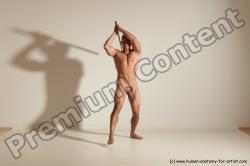 Nude Fighting with sword Man White Standing poses - ALL Muscular Short Brown Standing poses - simple Dynamic poses Realistic