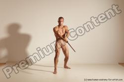 Nude Fighting with sword Man White Standing poses - ALL Muscular Short Brown Standing poses - simple Dynamic poses Realistic