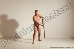 Nude Fighting with sword Man White Standing poses - ALL Muscular Short Brown Standing poses - simple Dynamic poses Realistic