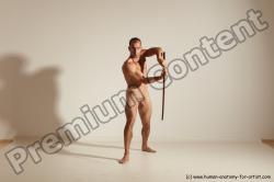 Nude Fighting with sword Man White Standing poses - ALL Muscular Short Brown Standing poses - simple Dynamic poses Realistic