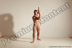 Nude Fighting with sword Man White Standing poses - ALL Muscular Short Brown Standing poses - simple Dynamic poses Realistic