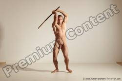 Nude Fighting with sword Man White Standing poses - ALL Muscular Short Brown Standing poses - simple Dynamic poses Realistic