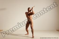 Nude Fighting with sword Man White Standing poses - ALL Muscular Short Brown Standing poses - simple Dynamic poses Realistic