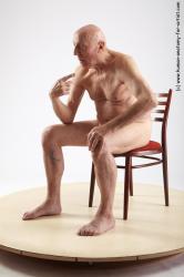 and more Nude Man White Sitting poses - simple Slim Bald Grey Sitting poses - ALL Realistic