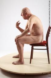 and more Nude Man White Sitting poses - simple Slim Bald Grey Sitting poses - ALL Realistic