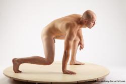 Nude Man White Standing poses - ALL Slim Bald Standing poses - knee-bend Realistic