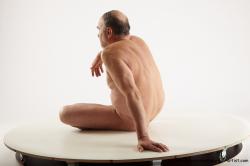 Nude Man White Sitting poses - simple Slim Bald Grey Sitting poses - ALL Realistic