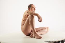 Nude Man White Sitting poses - simple Slim Bald Grey Sitting poses - ALL Realistic