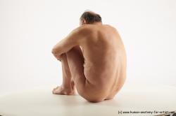 Nude Man White Sitting poses - simple Slim Bald Grey Sitting poses - ALL Realistic