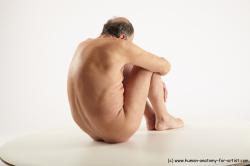 Nude Man White Sitting poses - simple Slim Bald Grey Sitting poses - ALL Realistic