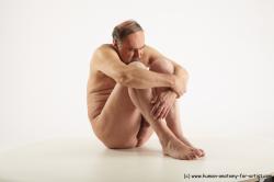 Nude Man White Sitting poses - simple Slim Bald Grey Sitting poses - ALL Realistic