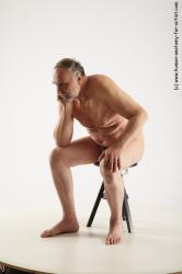 Nude Man White Sitting poses - simple Slim Bald Grey Sitting poses - ALL Realistic