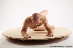 Nude Man White Laying poses - ALL Slim Bald Laying poses - on side Realistic