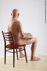 and more Nude Man White Sitting poses - simple Slim Bald Grey Sitting poses - ALL Realistic