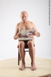 and more Nude Man White Sitting poses - simple Slim Bald Grey Sitting poses - ALL Realistic