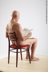 and more Nude Man White Sitting poses - simple Slim Bald Grey Sitting poses - ALL Realistic