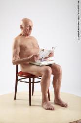 and more Nude Man White Sitting poses - simple Slim Bald Grey Sitting poses - ALL Realistic