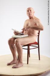 and more Nude Man White Sitting poses - simple Slim Bald Grey Sitting poses - ALL Realistic