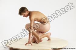 Nude Man White Kneeling poses - ALL Slim Short Brown Kneeling poses - on one knee Multi angles poses Realistic