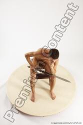 Nude Fighting with sword Man White Sitting poses - simple Athletic Short Brown Sitting poses - ALL Multi angles poses Realistic