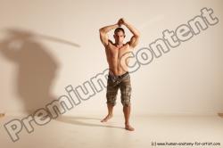 Fighting with sword Man White Moving poses Muscular Short Brown Dynamic poses Academic