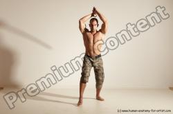 Fighting with sword Man White Moving poses Muscular Short Brown Dynamic poses Academic