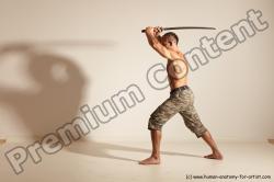 Fighting with sword Man White Moving poses Muscular Short Brown Dynamic poses Academic