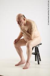 and more Nude Man White Chubby Bald Grey Sitting poses - ALL Realistic